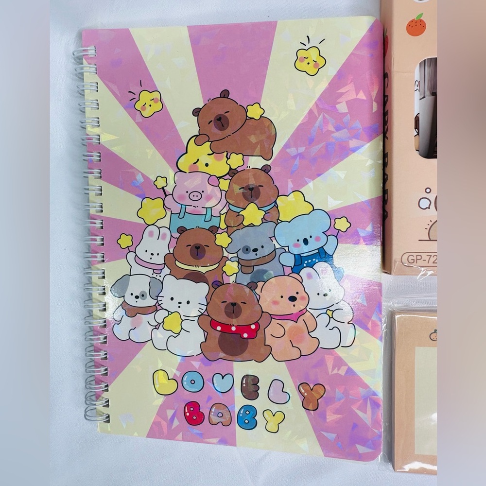 Capybara Bear Stationery Set with Notebook and Pens & Post it Notes - Picture 2 of 6